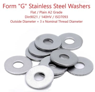 FABORY 2mm 2.5mm 3mm 4mm 5mm 6mm 7mm 8mm 10mm 12mm Form G Large Stainless Steel Washers