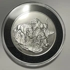 African Warthogs Wildlife Sterling Silver Rare Vintage Proof Coin Round Medal
