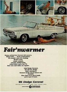 1965 DODGE Coronet 500 White Convertible on the pier wharf dock Vintage Print Ad