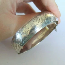 Vintage Sterling Bangle c1960s Signed Hallmarked Bracelet Etched