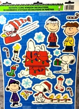Peanuts Christmas Window Clings, Snoopy Charlie Brown, Lucy, Woodstock, Linus