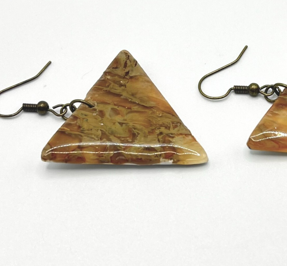 Marbled Triangle Earrings Dangle Hook Handmade Br… - image 8