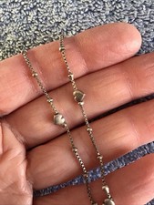 Sterling Silver 925 Anklet Puffy Heart Italy Chain Station Bead Floating Beach