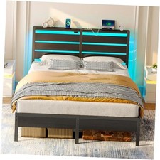Bed Frame Size with USB Charging Station, LED Bed Frame Full Black No Drawer