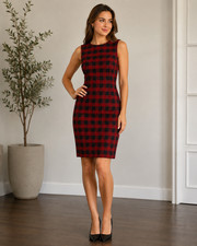 Tommy Hilfiger Sheath Dress Womens 12 Red Plaid Sleeveless Knee Length Office