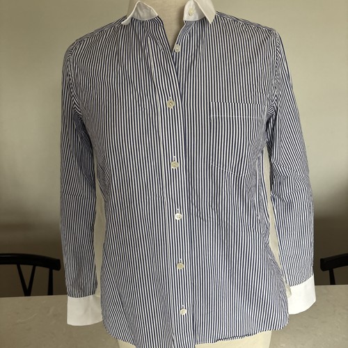 Sacai Luck White Collar Classic Blue/Wht Stripe Button Lg Slv Sheer  Back SZ