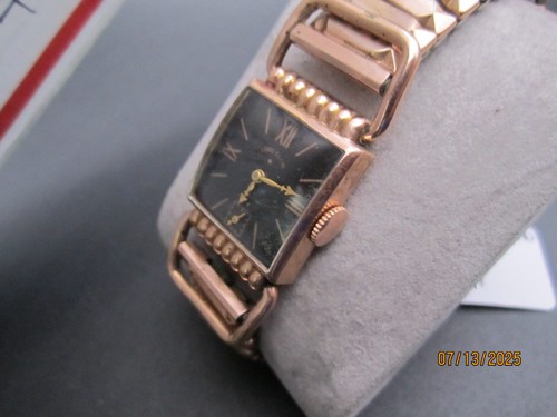 LORD ELGIN PINK 14KT GOLD FILLED DRIVERS WATCH 21 JEWEL - Picture 2 of 5