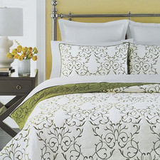 Mixinni Reversible 3-Piece Green Embroidery Pattern Elegant Cotton Quilt Set