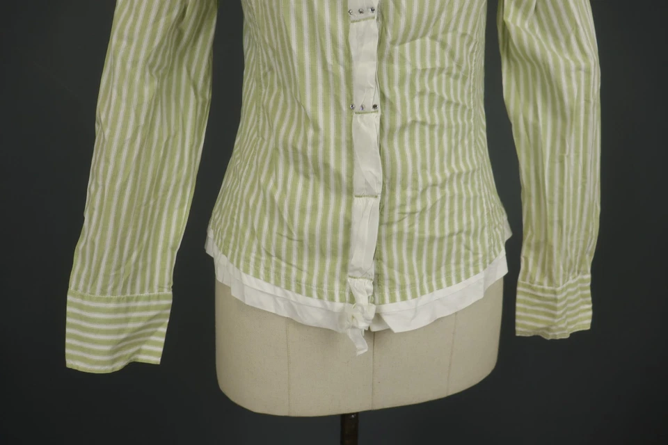 Bottega зеленый белый в полоску длинным рукавом группы воротник блузка верхний размер S / M - Изображение 3 из 4