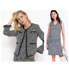 J.Crew Black Label Boucle Tweed Dress Suit Size 10 Dress 12P Blazer  Multi-Color