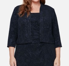 Alex Evenings Women's Blue Jacquard Jacket Plus Size 18W