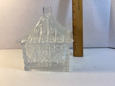 Gingerbread House Story Glass Candy Dish Cookie Jar Trinkets W/Lid Unique