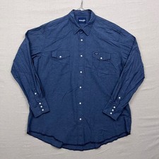 Wrangler Men's Long Sleeve Blue Denim Western Shirt Size Large