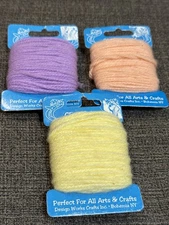 Design Works Craft Trim Yarn Lot Of 3 Each Is 20 Yards Peach, Lilac, Lt Yellow