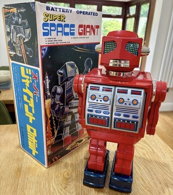 Metallhaus Japan Blech batteriebetrieben ROT Super Space Riesen Roboter Spielzeug mit Box