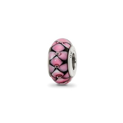 Sterling Silber Reflexionen schwarz/rosa mundgeblasene Glasperlen Anhänger Halskette
