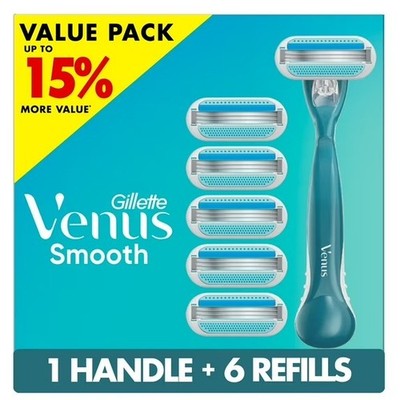 2 Pack Venus Smooth Value Pack Razor - Handle + 6 Blade Refills