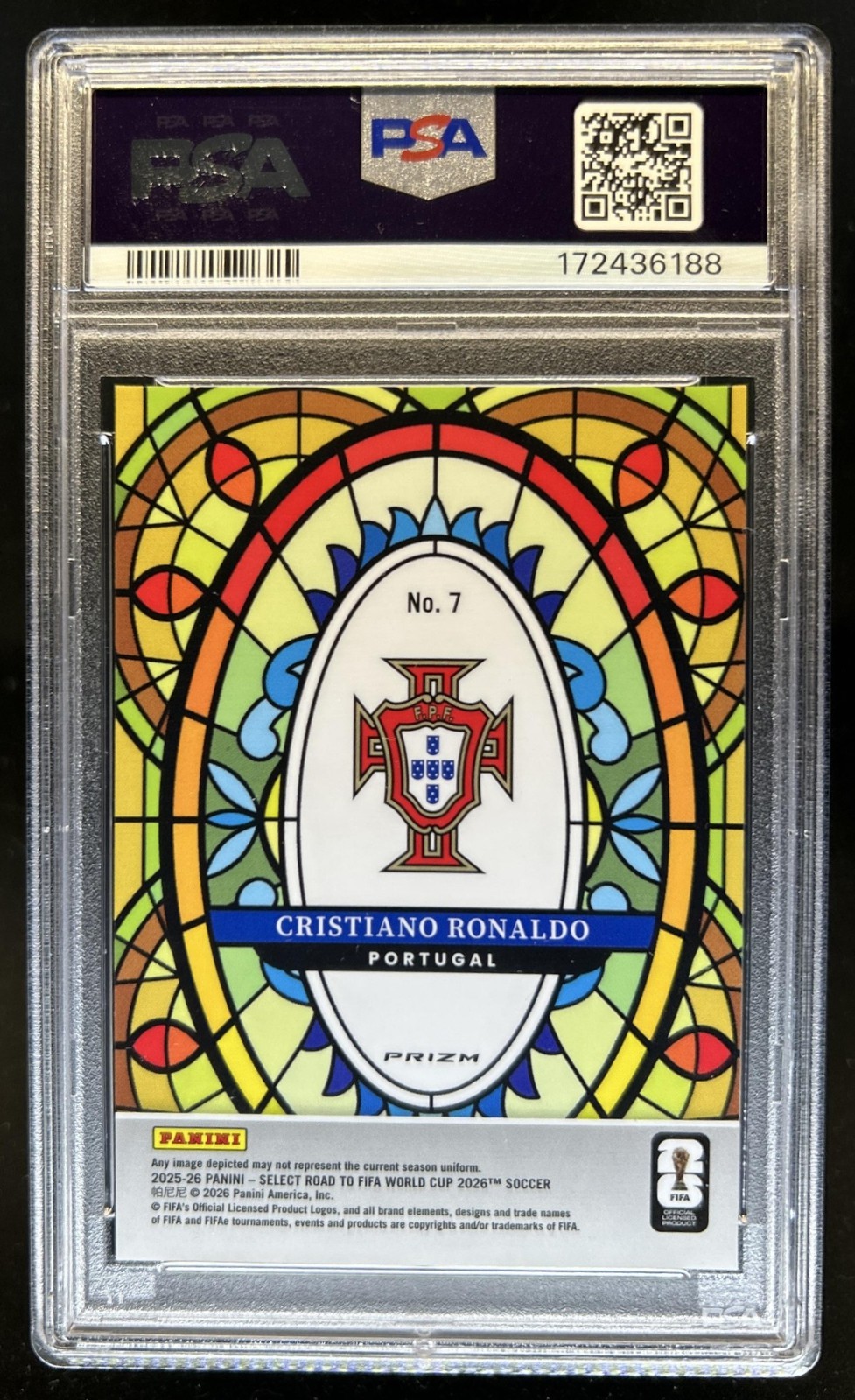 2025-26 Select Road to FIFA World Cup Cristiano Ronaldo Stained Glass #7 PSA 10 view 2