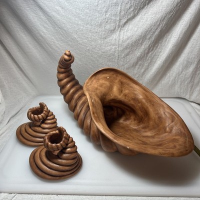 Vintage 80 s Ceramic Cornucopia W/Candlestick Fall Thanksgiving 14x8 Retro Set 3
