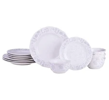  12-Piece Porcelain Dinnerware Set for 4, Glossy White White Refreshed Floral