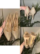 Sam Edelman Glitter Pointed-Toe Stiletto Pumps in Gold