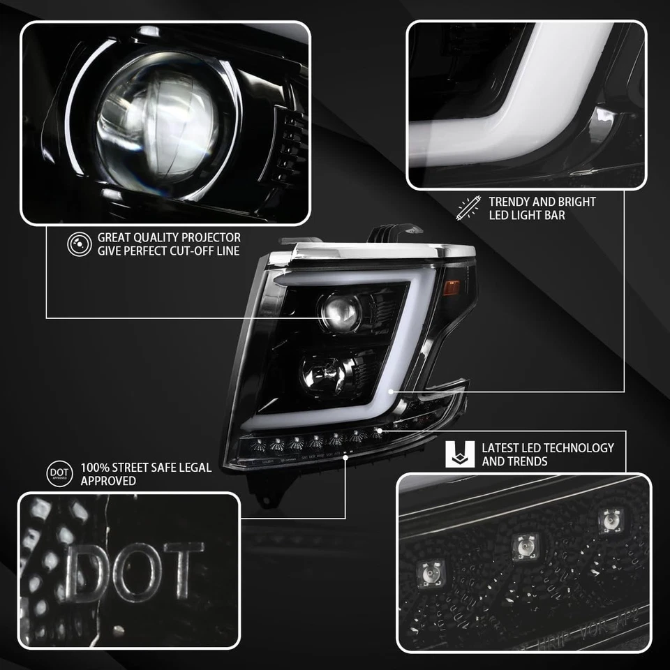 Faro proyector barra de luz LED negro Tahoe Jet para Chevy Suburban 2015-2020 | Foto 3 de 4