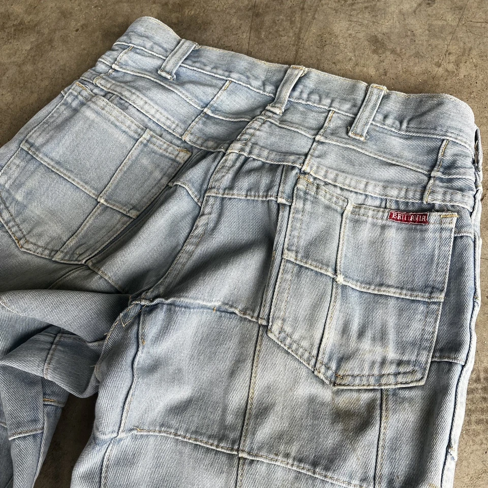 Pantalones de mezclilla de algodón vintage años 70 patchwork Brittania acampanados corte bootcut campana parte inferior Foto 4 de 4