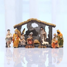 12pcs Christmas Nativity Scene Figurine w/ Stable Set Indoor Tabletop Home Decor
