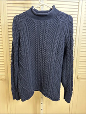 J.Crew Always 1988 Retro Rollneck Cable 100 Cotton Navy Blue Sweater Small