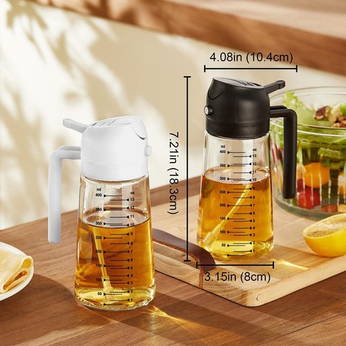 Dispensador rociador de aceite de oliva de vidrio de 16 oz 2 en 1 niebla para verter dispositivo de cocina negro - Imagen 5 de 6