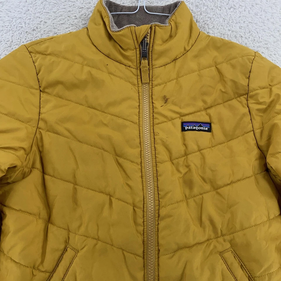 Patagonia Reversible Snow Flower Jacket Girls Large Fleece Quilted Coat Yellow - Image 2 of 4