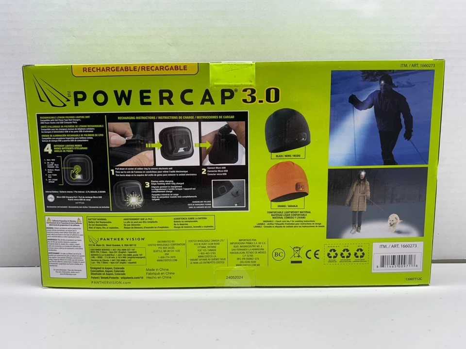 PowerCap 3.0 前照灯 Beanie 帽子 150 流明 2 件装黑色橙色新品 — 第 2/4 张图片