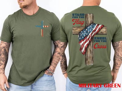 Stand for the Flag Kneel for the Cross T-Shirt Patriotic Christian Faith Tee