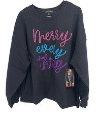 State Of Mine Women's Sequin Graphic Sparkle Sweatshirt Large
