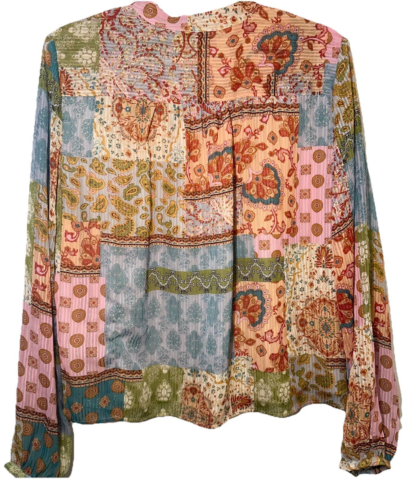 Maison d’Amélie Boho Patchwork Blouse Metallic Th… - image 3