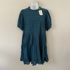 NWT Universal Thread Puff Sleeve Cotton Short Dress Size L Eyelet Teal Ruffle