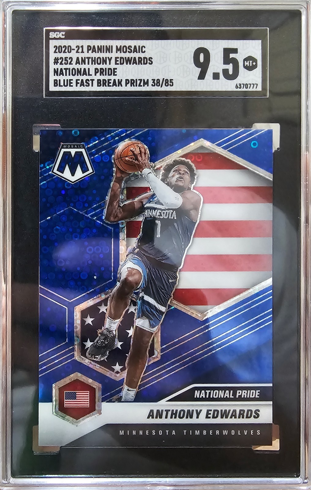 2020-21 Mosaic Anthony Edwards #252 National Pride Blue Fast Break Prizm /85