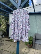 Cool Summer Peplum Tunic, 16-18 Blue Pink Tiger Print V Neck 3/4 Frill Sleeves