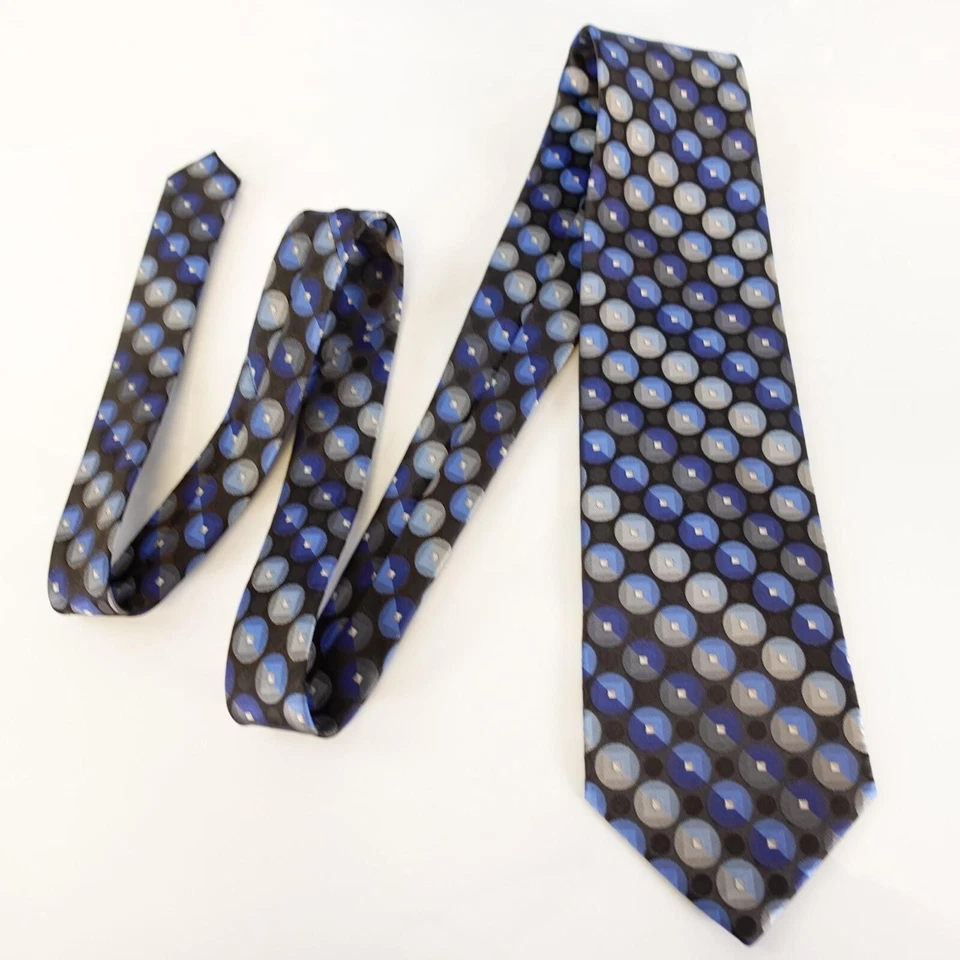 Gravata de pescoço masculina STAFFORD azul disco geométrico designer moderno de smoking Corpcore - Imagem 2 de 4