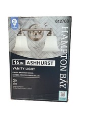 NEW HB Ashhurst 2-Light Brushed Nickel Vanity Light w/Frosted Glass Shade B121