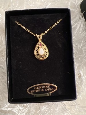 Vintage van Doran ''Echt Rubin & Opal'' Anhänger goldfarben 18'' Kette OVP
