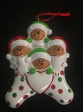 PERSONALIZED Teddy Bears Stockings Family of 4 Christmas Ornament Gift