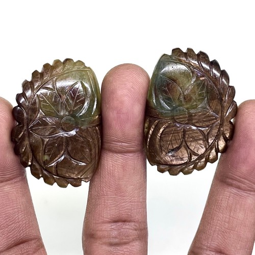 121.10 Cts/2 Pcs Natural Unheated Sapphire Pair 37x26mm Carved Loose Gemstones - Picture 10 of 19