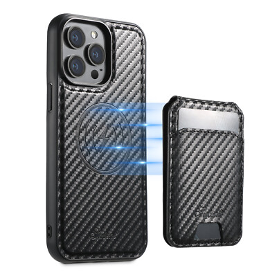 2in1 Carbon Fiber Case Detachable Card Wallet For iPhone 16 15 Pro Max 14 13 12