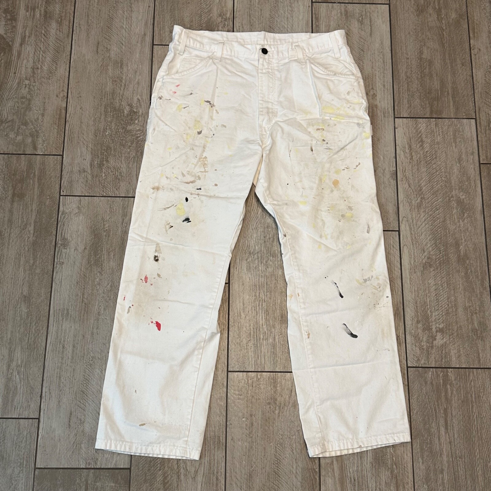 Dickies Relaxed Fit Distressed White Painter Pants with Loop 36x30