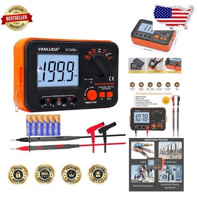 Digital Insulation Resistance Tester with Buzzer Alarm & LCD Display - 1000V Max
