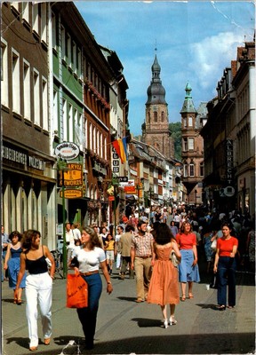 Heidelberg Germany Busy Street Scene Pedestrian Area Shopping Postcard