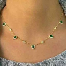 6Ct Pear Cut Lab Created Emerald Diamond Womens Necklace 14K Yellow Gold Plated
