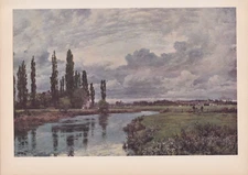 1939 Vintage "POPLARS IN A THAMES VALLEY" by PARSONS Color Art Plate Lithograph