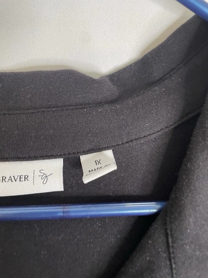 Vestido polo para mujer Susan Graver talla grande 1X hasta la rodilla negro 663 Foto 4 de 4